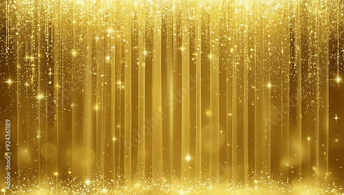 A sparkling, golden background with a layer of shimmering glitter, creating a sense of luxury and elegance. Abstract, minimalist