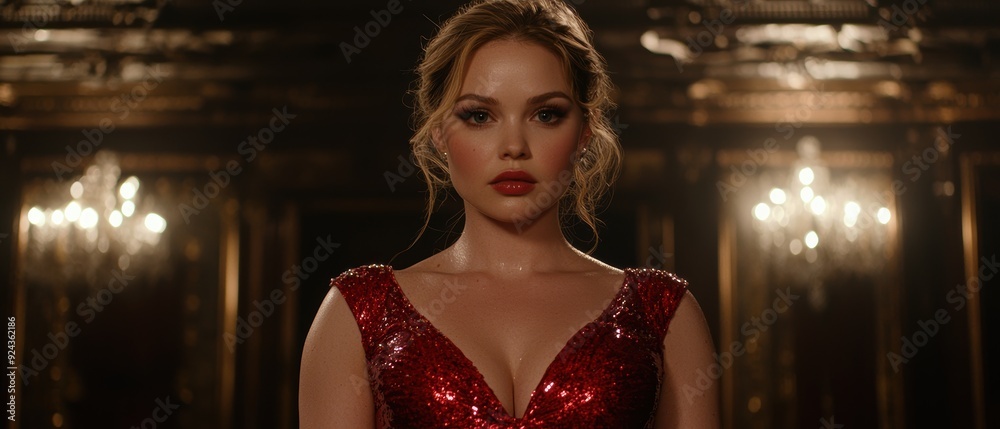 Glamorous woman in red sequin dress Glamorous woman in red sequin dress