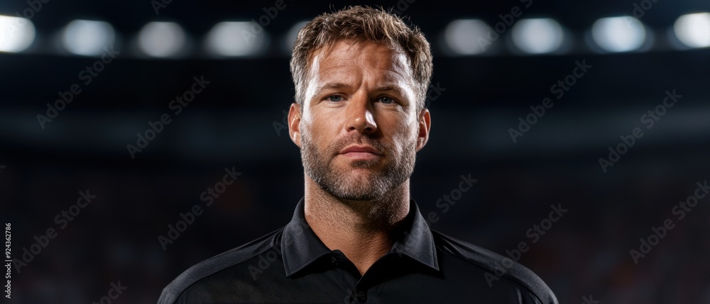 Serious businessman with beard looking straight ahead Serious businessman with beard looking straight ahead