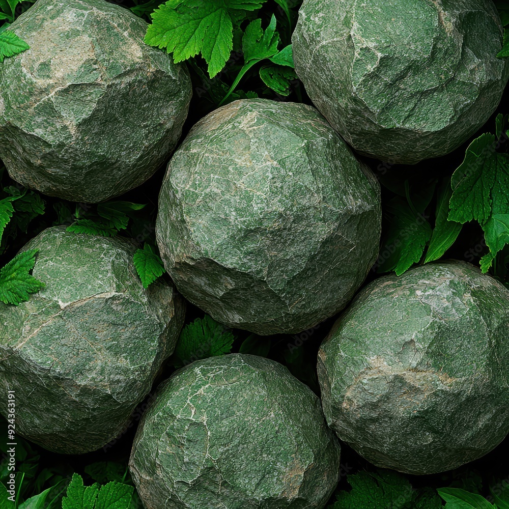 Closeup of green rocks surrounded by lush foliage Closeup of green rocks surrounded by lush foliage
