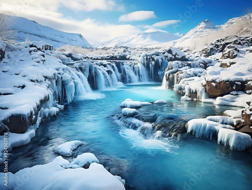 Fantastic Scenic view of waterfall during winter
