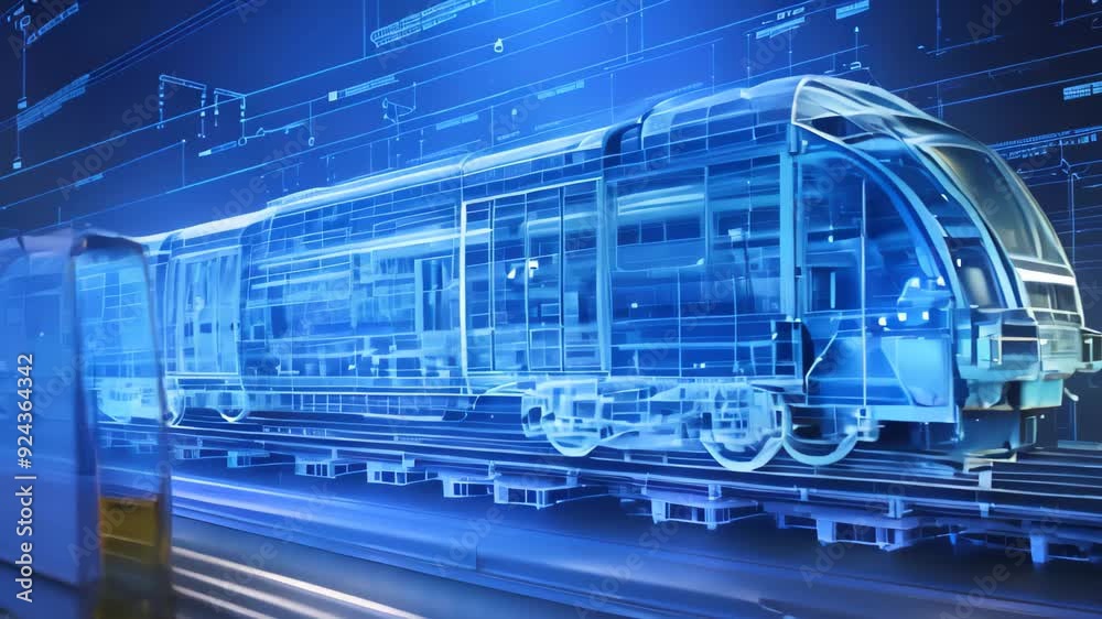 A digital rendering of a modern high-speed train concept, showcasing its intricate design and futuristic features A blueprint concept for a high-tech transportation system A digital rendering of a modern high-speed train concept, showcasing its intricate design and futuristic features A blueprint concept for a high-tech transportation system