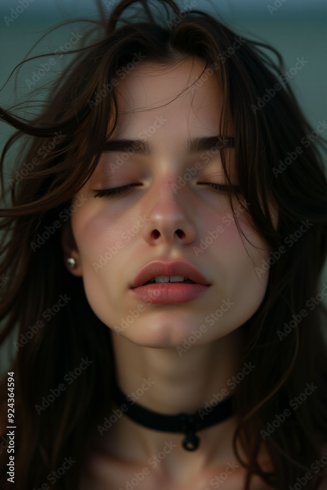 A dark-haired woman is sleeping and thinking about something. A dark-haired woman is sleeping and thinking about something.