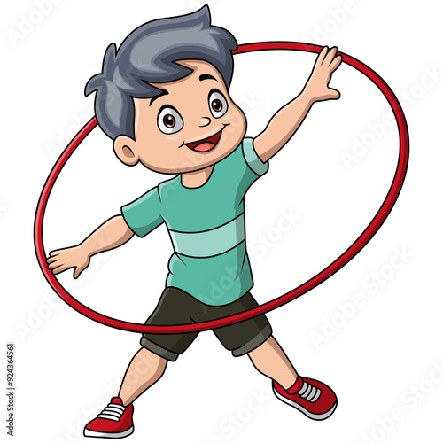 Cute boy cartoon playing hula hoop