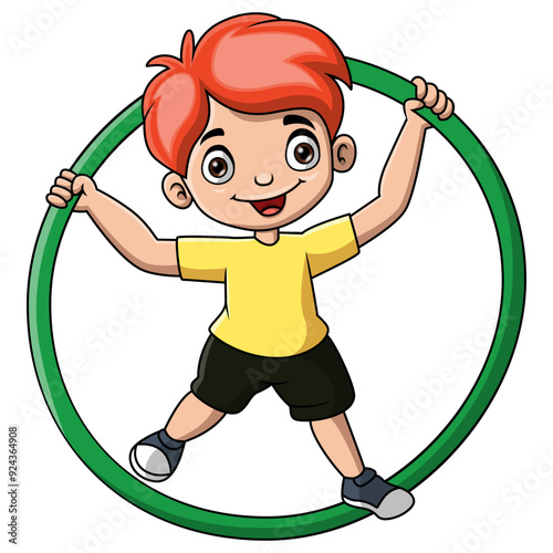 Cute boy cartoon playing hula hoop