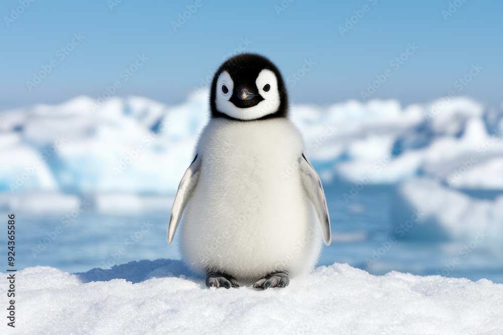 Fototapeta premium adorable penguin chick in snowy landscape