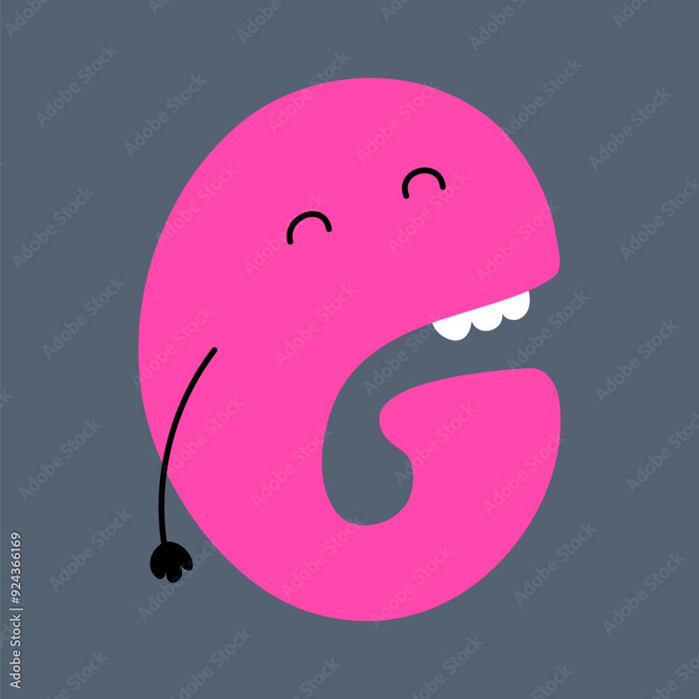 Whimsical funny alphabet in doodle style, colorful uppercase letter G with cute faces and hands. ABC funky bubble design. Vector illustration. Whimsical funny alphabet in doodle style, colorful uppercase letter G with cute faces and hands. ABC funky bubble design. Vector illustration.