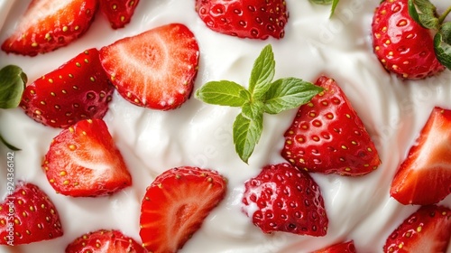 Closeup of Fresh Strawberries and Yogurt