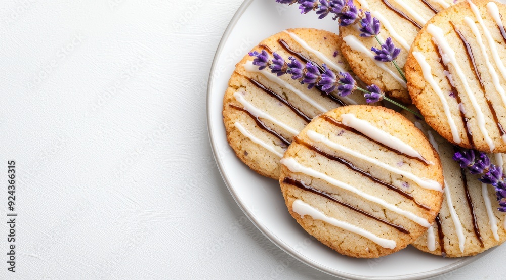 Lavender-infused cookies on a white plate Lavender-infused cookies on a white plate