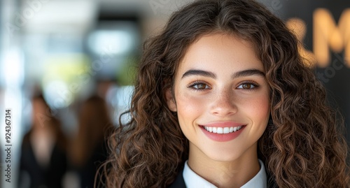 Smiling woman with curly hair