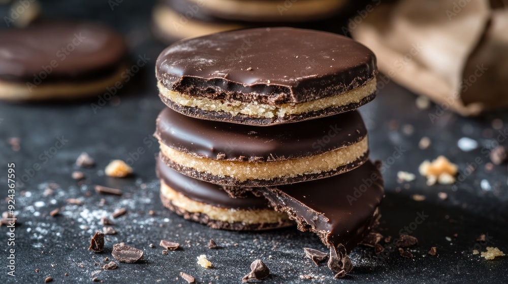 Close-up of Chocolate-Covered Cookies Stacked Close-up of Chocolate-Covered Cookies Stacked