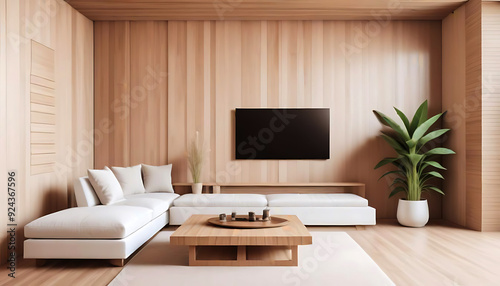 Wallpaper Mural modern living room with fireplace Torontodigital.ca