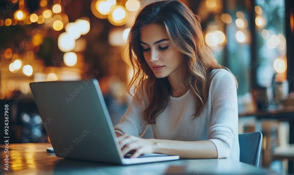 Woman writing on notebook, searching the information on laptop computer at coffee shop, closeup. Business woman taking note, planning work project on notebook, student studying online, Generative AI Woman writing on notebook, searching the information on laptop computer at coffee shop, closeup. Business woman taking note, planning work project on notebook, student studying online, Generative AI