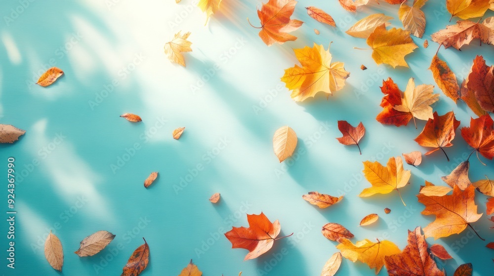 Autumn Leaves on a Blue Background Autumn Leaves on a Blue Background