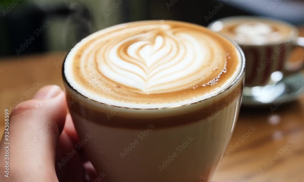 Cappuccino coffee, beautiful glass, table setting, favorite cup, coffee concept