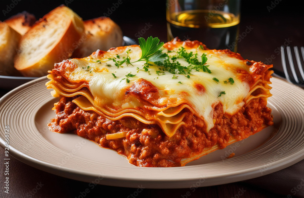 Hearty Classic Lasagna with Layers of Cheese and Garlic Bread Hearty Classic Lasagna with Layers of Cheese and Garlic Bread