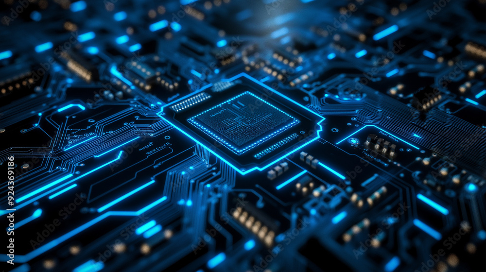 © Rebala. - Blue chip electronic circuit technology background, futuristic abstract