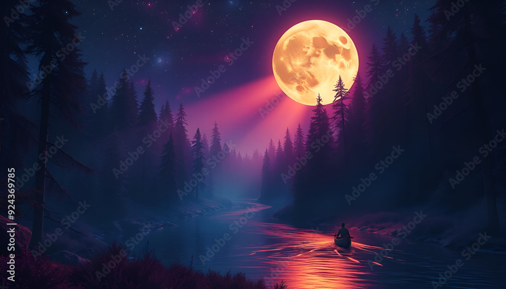 Fototapeta premium night landscape with moon 