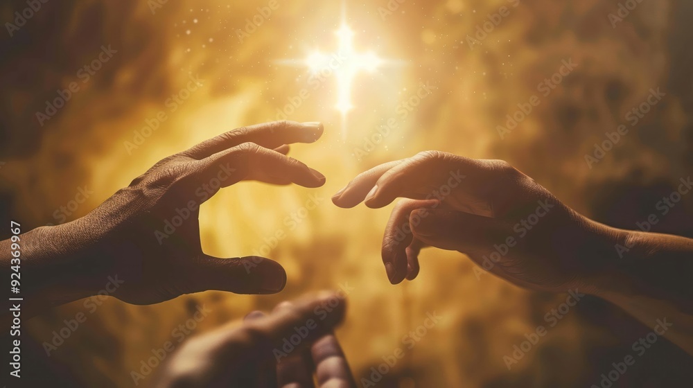 Divine love represented by hands reaching out to each other Divine love represented by hands reaching out to each other