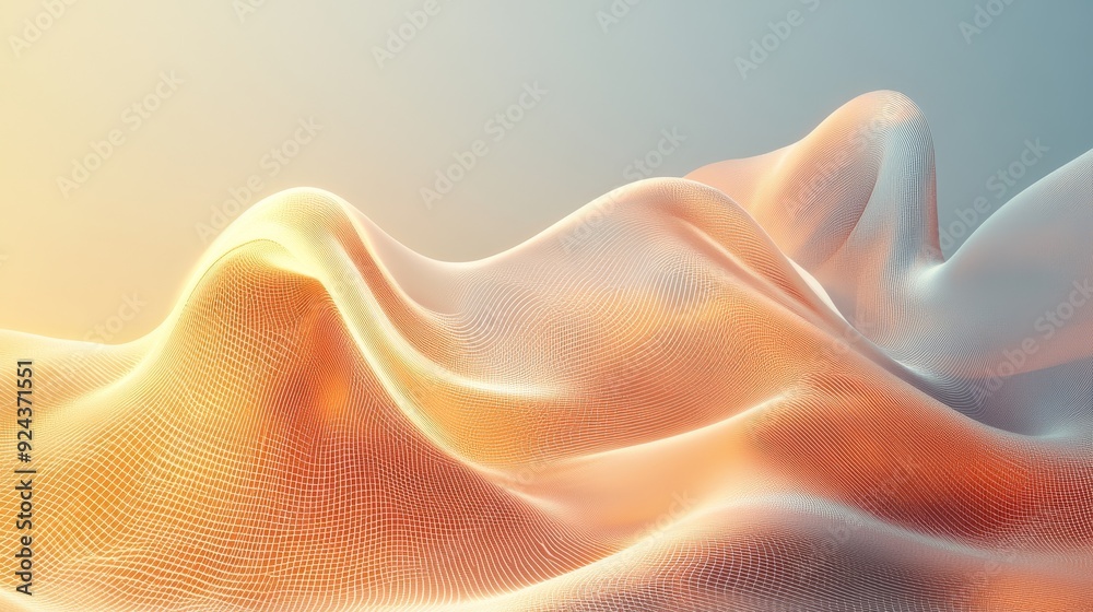 Abstract background with flowing, iridescent fabric in warm tones.  Photographic art.