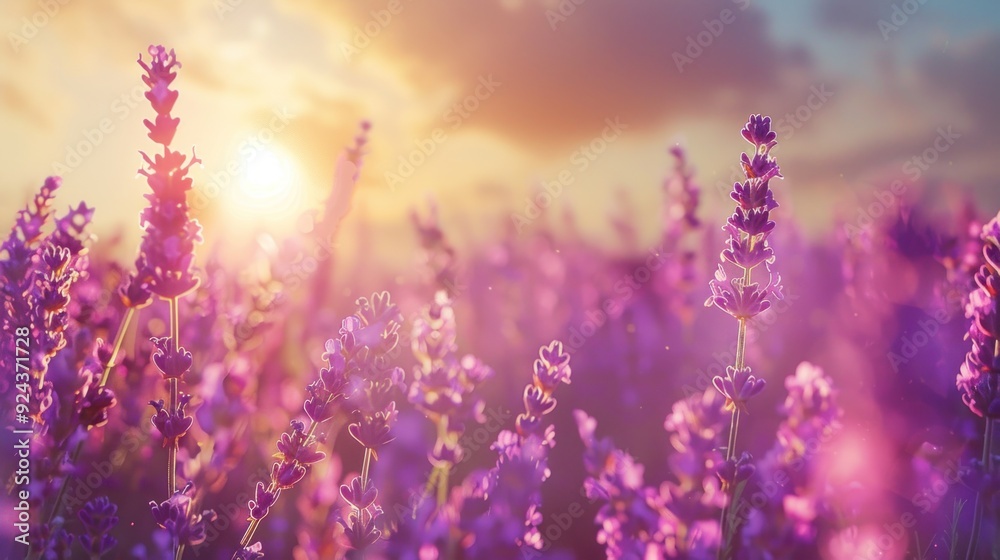 Naklejka premium Lavender Field at Sunset