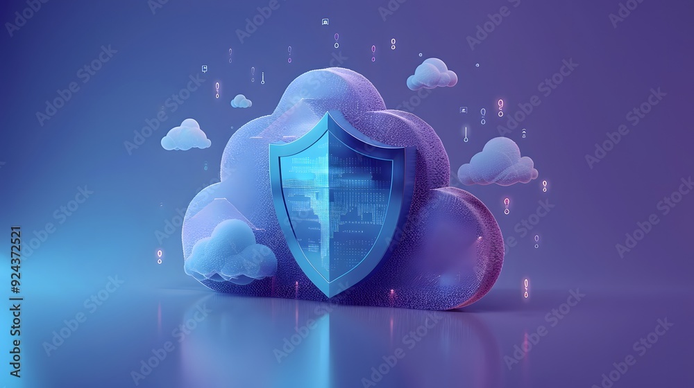 Digital cloud security concept with a shield symbol, representing data ...