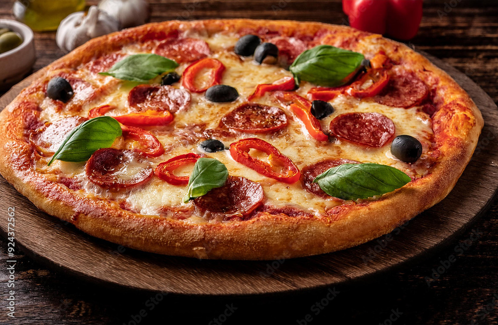 Classic Italian Pizza with Pepperoni and Fresh Basil