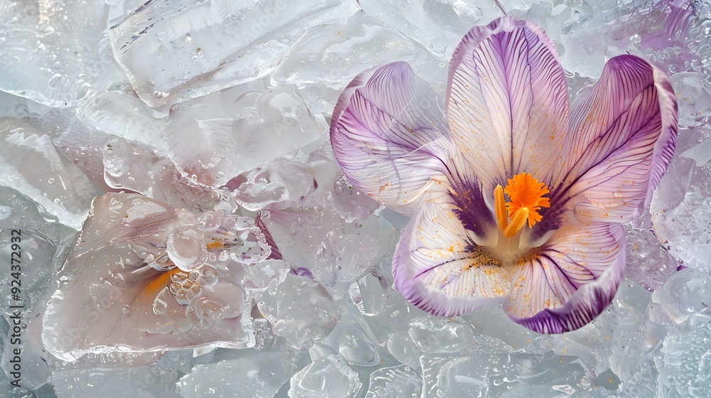 Gorgeous crocus bloom peeking through the ice Gorgeous crocus bloom peeking through the ice