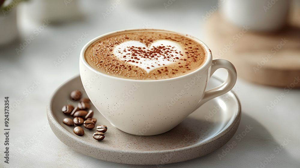Cup of cappuccino with heart shape latte, isolated background Cup of cappuccino with heart shape latte, isolated background