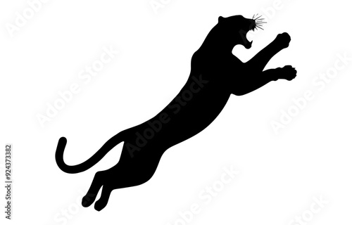 silhouette of a panther, Leaping Wildcat, Black Panther, Black panther, jumping leopard