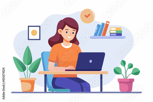 Young Woman Working on Laptop in Cozy Home Office