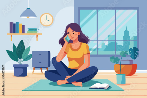 Young Woman Talking on Phone in Cozy Living Room