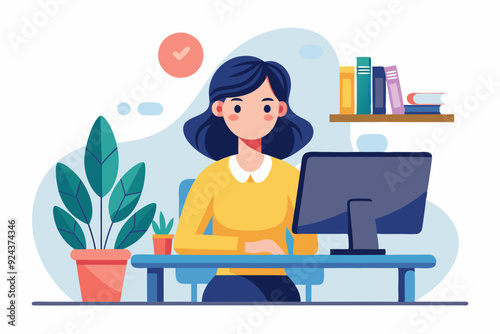 Woman Working at a Desk with Computer