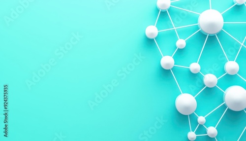 Semantic search, 3D interconnected nodes, flat design illustration