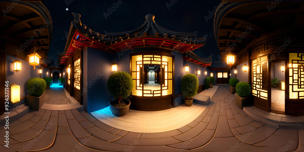 Obraz premium HDRI Chinese Garden Environment Equirectangular Panorama 30