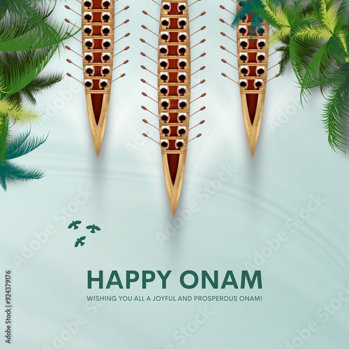 Happy onam Kerala boat race competition background from top view. Creative vector illustration design photo