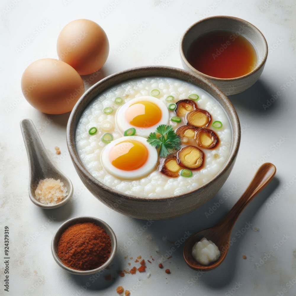 Traditional Century Egg Congee on White Background Traditional Century Egg Congee on White Background