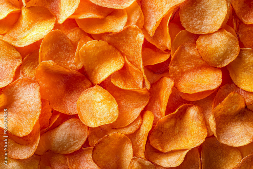 Texture Of Scattered Fried Potato Chips On A Flat Surface, Created With Artificial Intelligence Texture Of Scattered Fried Potato Chips On A Flat Surface, Created With Artificial Intelligence