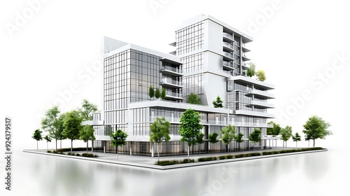 Modern Glass and Concrete Building 3D Render Illustration