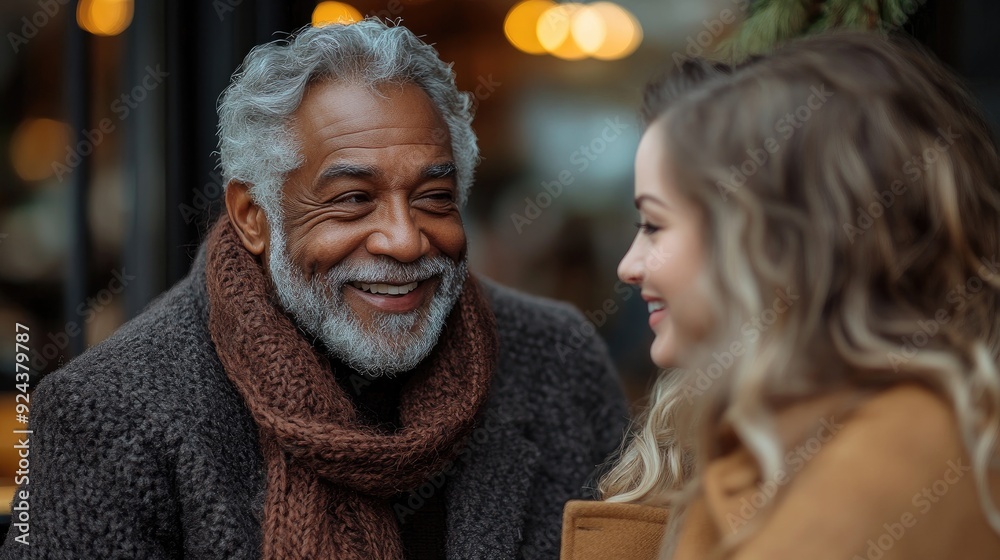 client with his caregiver talking at cafe having nice time together client with his caregiver talking at cafe having nice time together