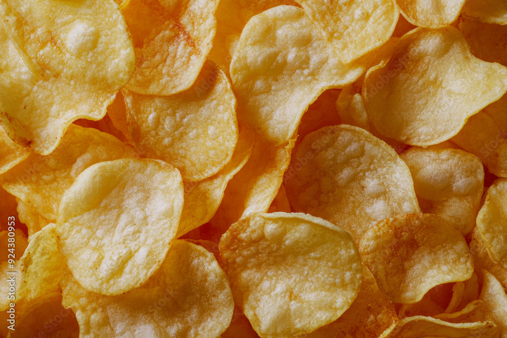 Texture Of Scattered Fried Potato Chips On A Flat Surface, Created With Artificial Intelligence Texture Of Scattered Fried Potato Chips On A Flat Surface, Created With Artificial Intelligence