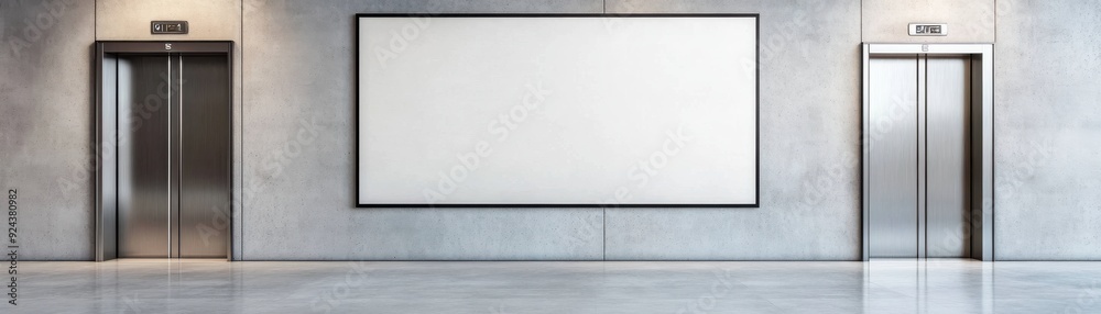 Fototapeta premium Modern elevator space with minimalist design and large blank wall for advertising or art display.