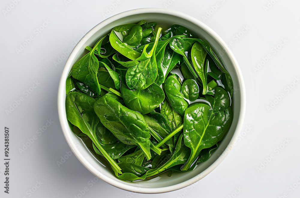 A bowl of blanched spinach in clear water A bowl of blanched spinach in clear water