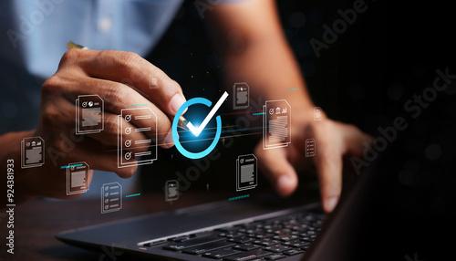Document management system DMS and standard quality control, ISO certified document concept. Document control, and management. photo