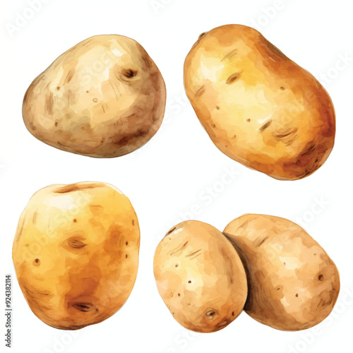 watercolor painting of potato four collection isolated