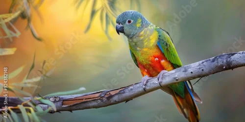 Obraz A Red bellied Parrot Poicephalus rufiventris perched on a tree branch