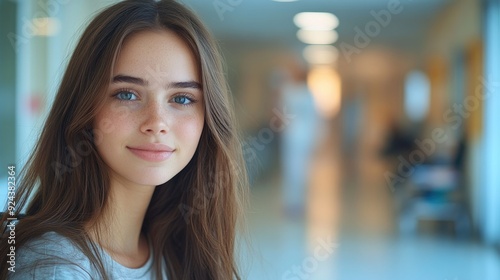 young woman in wheelchair at hospital close up