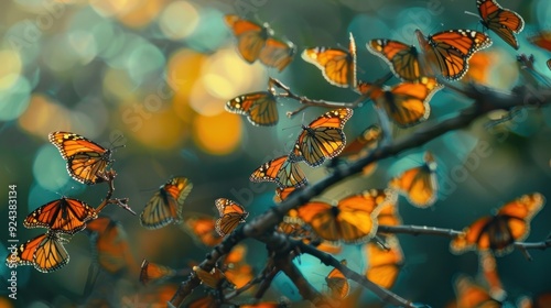 Monarch Butterflies on a Branch