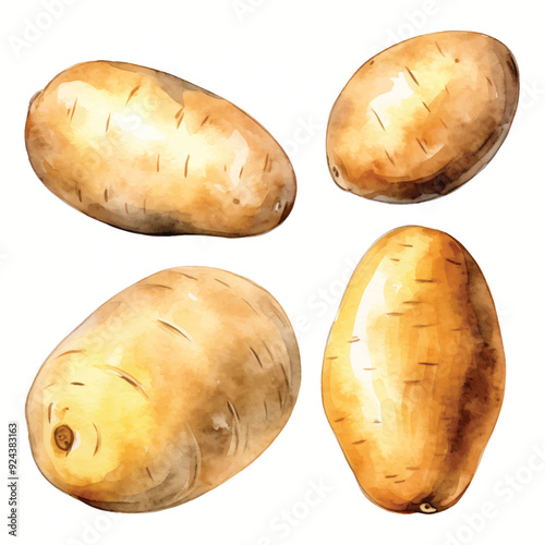 watercolor painting of potato four collection isolated