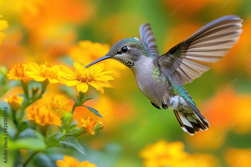 Hummingbird Feeding on Flowers Hummingbird Feeding on Flowers